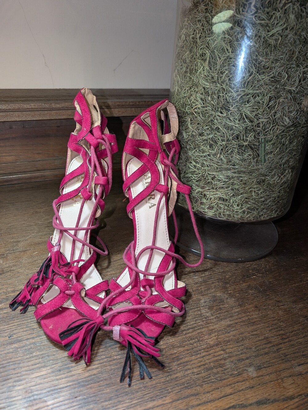 Suede Lace-Up Gladiator Sandals - Pink